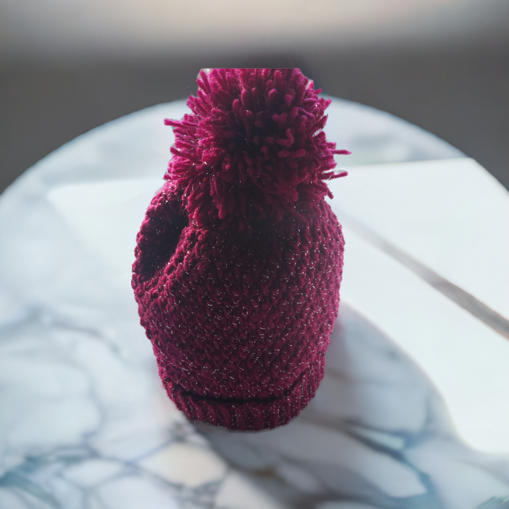 Red Crochet Hat with Shimmering Silver Accents