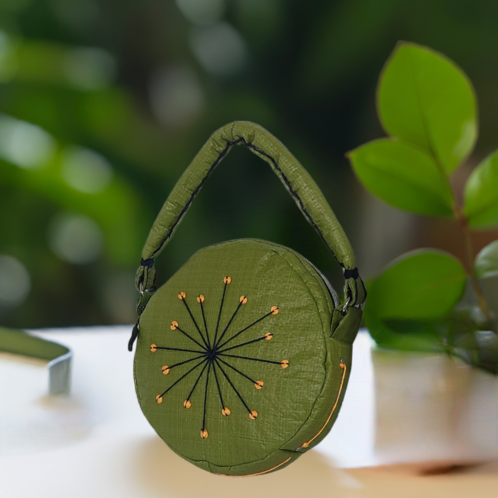 Heather – Small Round Upcycled Bag