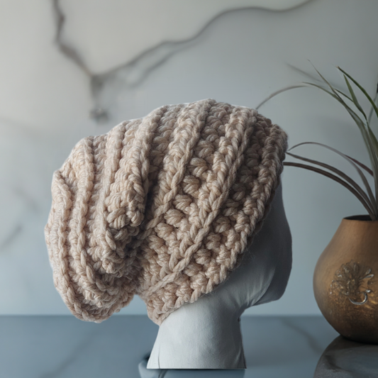 Handmade Chunky Beige Crochet Beanie – Cozy Acrylic Yarn Hat