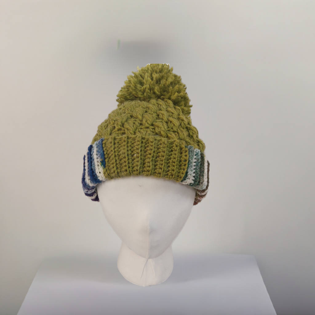 Premium Acrylic Crochet Hat in Green and Mix Yarn