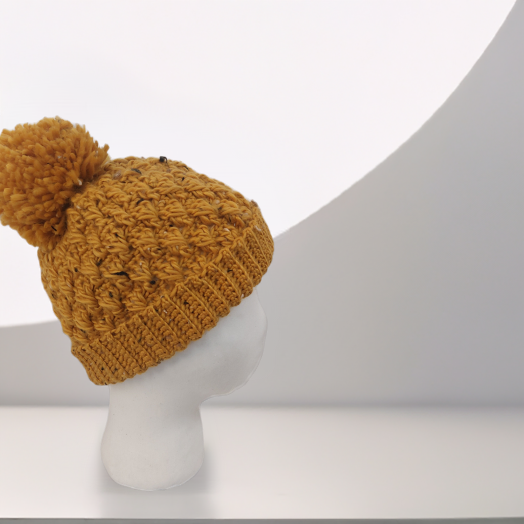 Handmade Mustard Crochet Beanie – Eco-Friendly Winter Hat Made