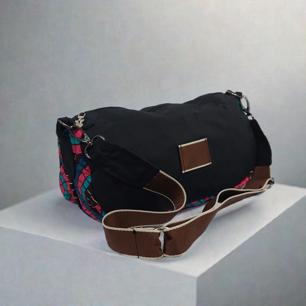 Handmade Black Sling Bag with African Print