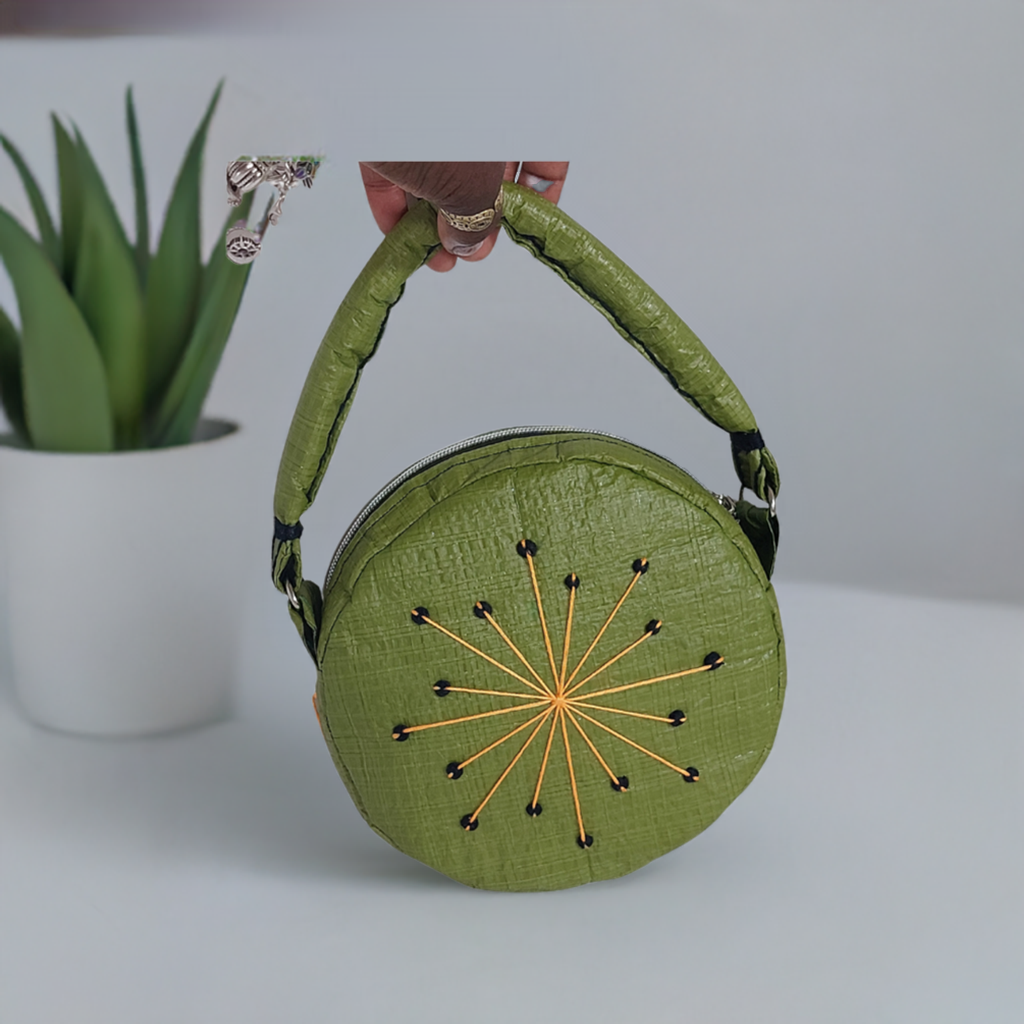 Heather – Small Round Upcycled Bag