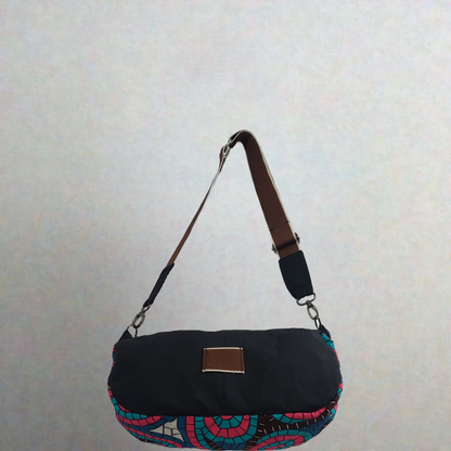 Handmade Black Sling Bag with African Print