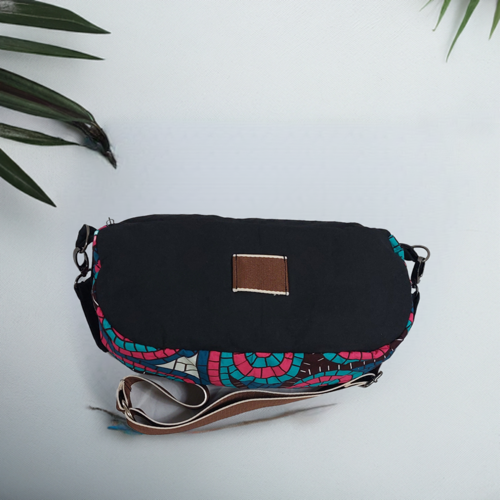 Handmade Black Sling Bag with African Print