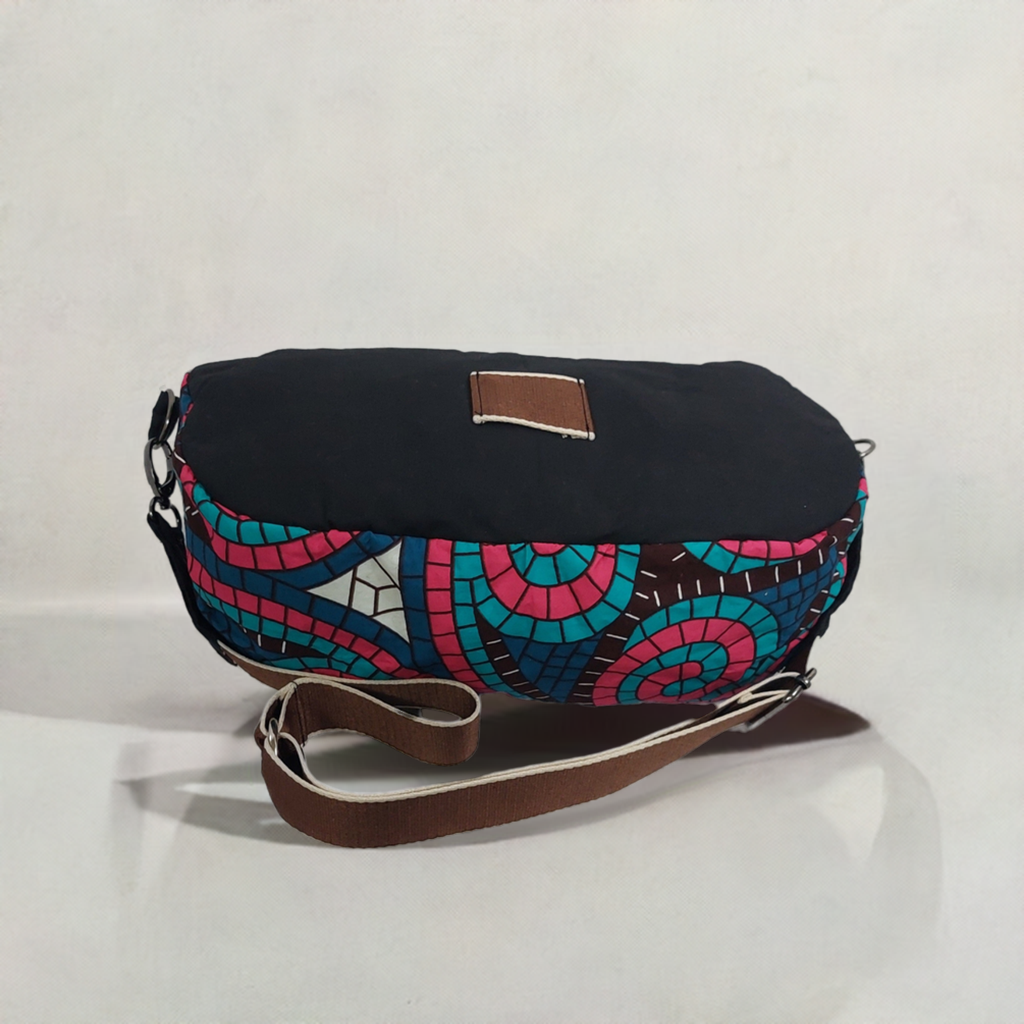 Handmade Black Sling Bag with African Print