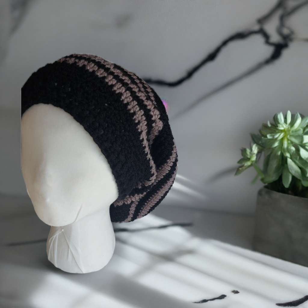 Recycled Acrylic Slouchy Beanie Handmade Two-Tone Winter Hat